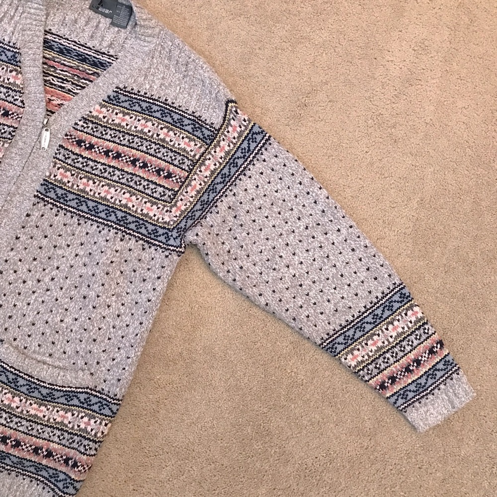 Vintage LizWear Cardigan Sweater Womens Small Zip Up Heavy Knit Fair Isle Grey - Picture 8 of 14